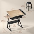 thumbnail image 3 of HOMCOM Adjustable Drafting Table, Art Desk Drawing Table with Stool, Oak, 3 of 10