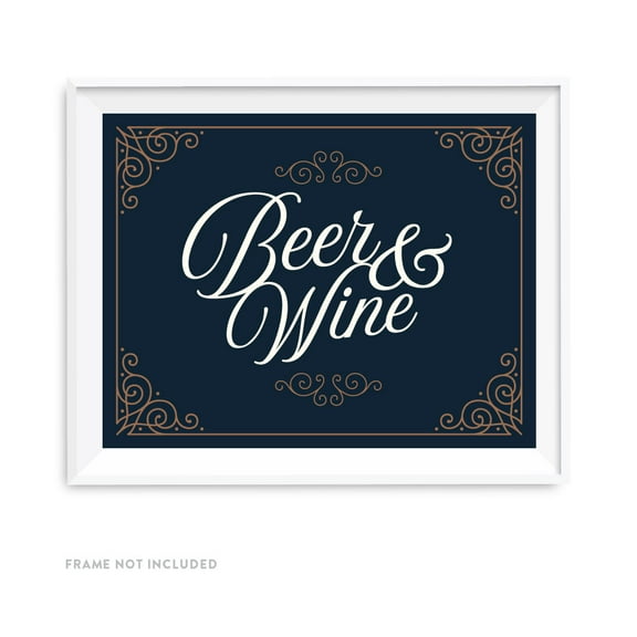 Navy Blue Art Deco Vintage Party Signs, Beer & Wine Bar Sign, 8.5x11-inch