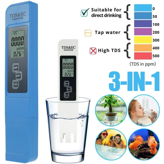 3 In 1 TDS Water Tester TDS EC Temperature Water Meter 0-9999 ppm Accurate Electric Digital Water PPM Meter Hand-held Water Purity Tester for Drinking Water Swimming Pool Aquarium