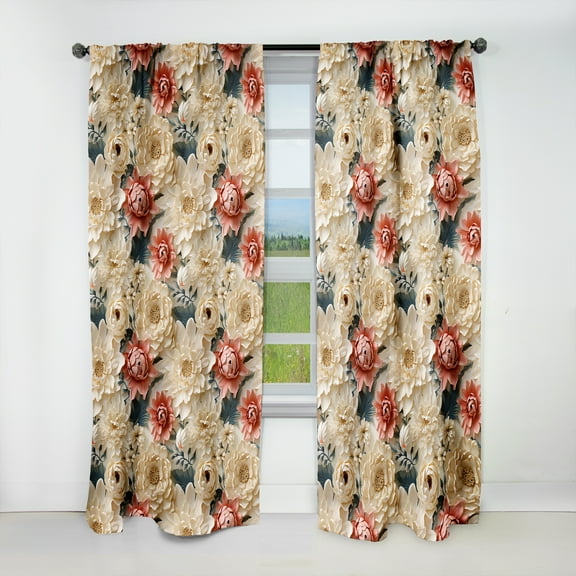 Designart "Luminous Lace Floral Design I" Floral Blackout Curtain Single Panel