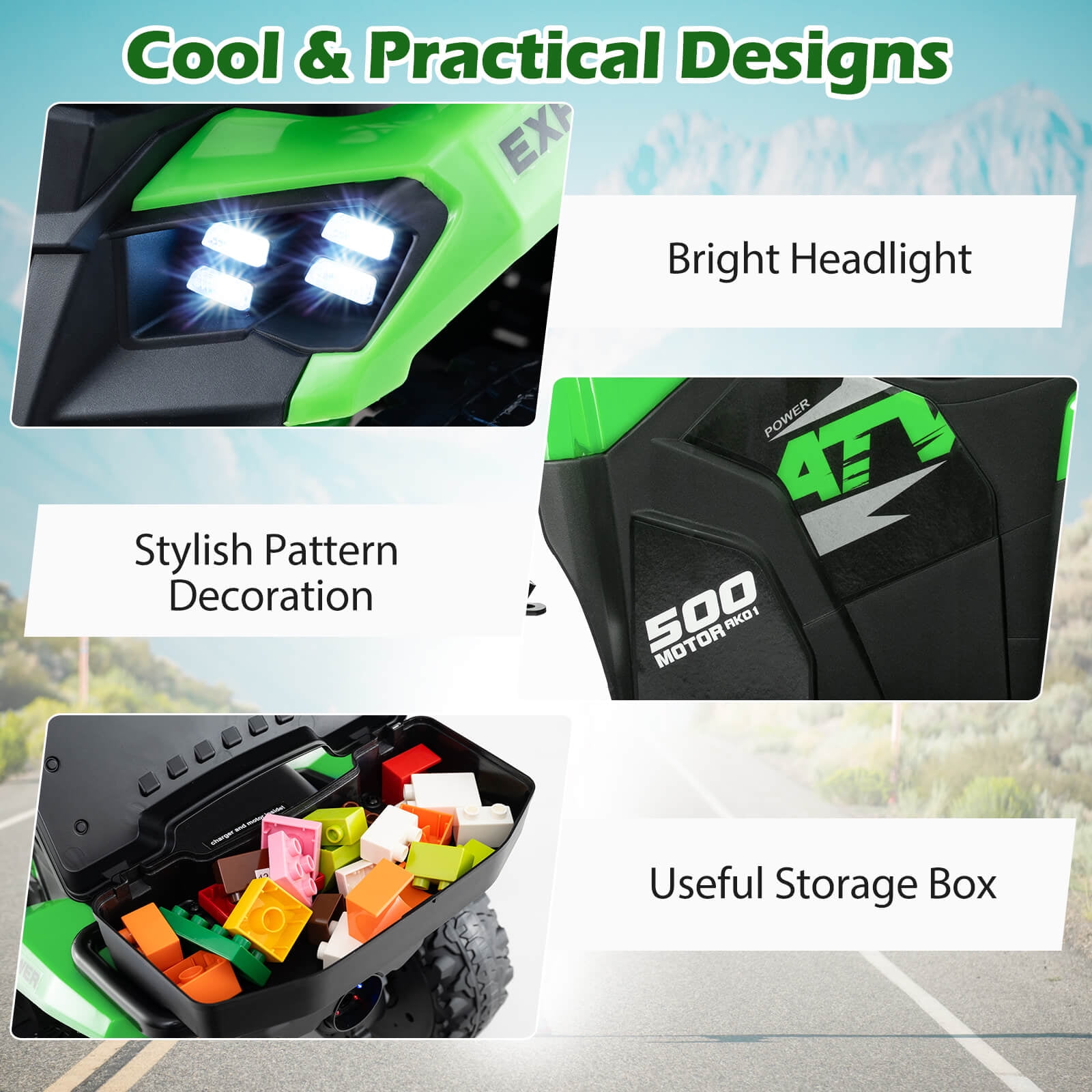 Infans 6V Kids Ride On ATV w/ Music & Spray Function USB Port Storage Box Toy Car