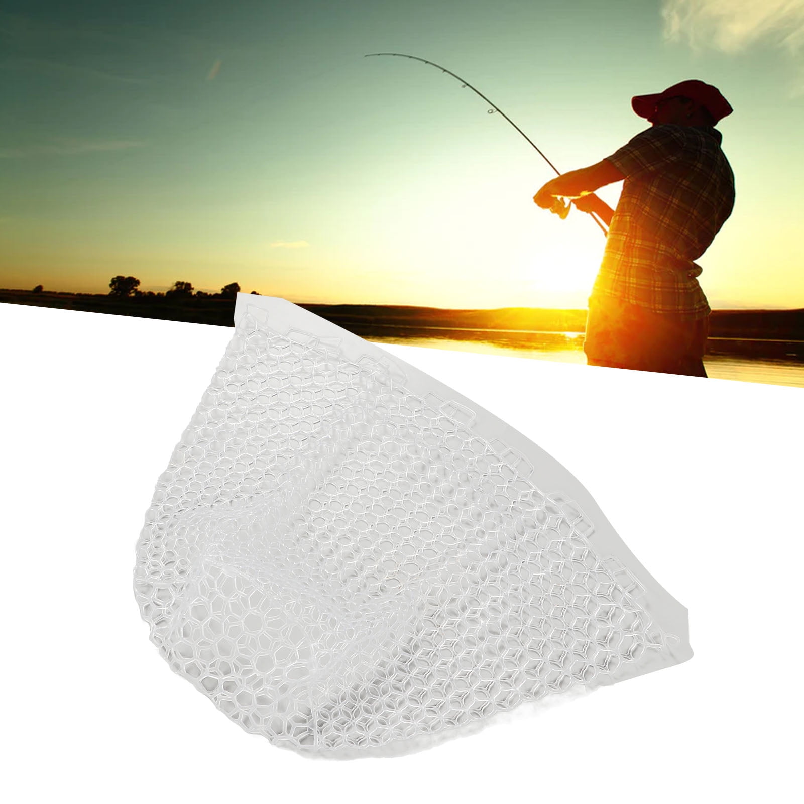 Suodoka Fishing Landing Net Replacement Transparent White Collapsible Rubber 21.7 Inches / 55 cm Deep Fly Fishing Net Wading Equipment for Angler