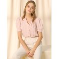 thumbnail image 3 of INSPIRE CHIC Women's Ruffle V Neck Puff Sleeve Blouse Button up Casual Tops, 3 of 6