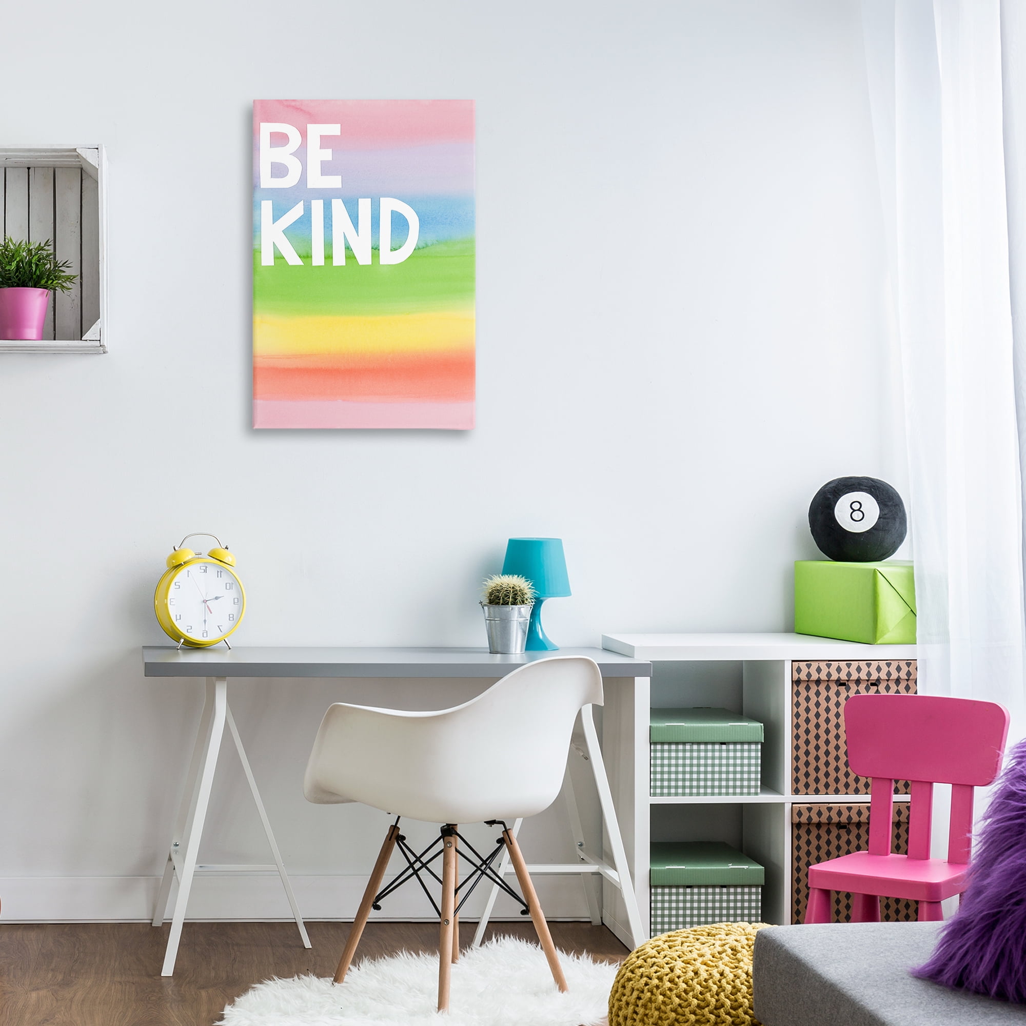 Stupell Industries Be Kind Ombre Rainbow Typography Painting Gallery Wrapped Canvas Art Print Wall Art, 20 x 30