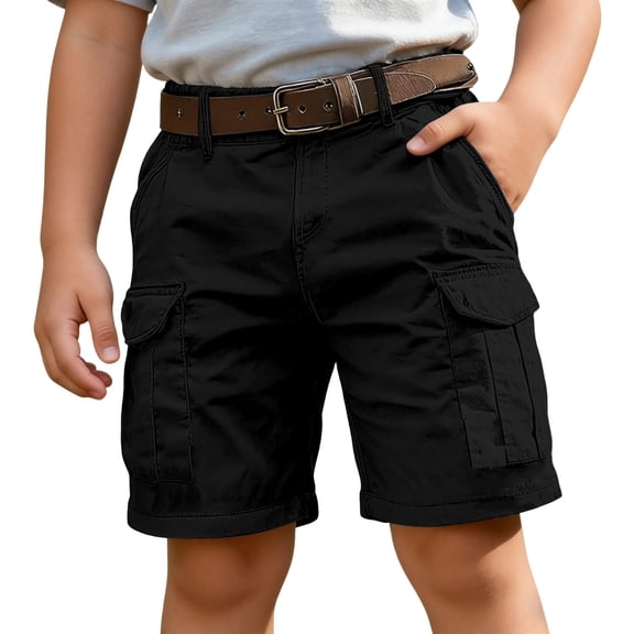 oqasdz Boys' Shorts Kids Child Solid Color Straight Leg Cargo Shorts with Multiple Pockets Play and School Summer Holiday