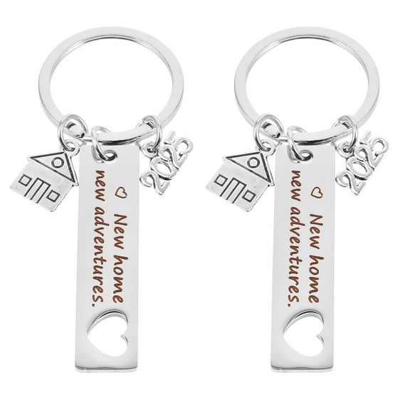 WHAMVOX 2 Pcs New Home Keychain Housewarming Present Stainless Steel Keyring for New Adventures Creative Keychains Unique Keychains for Men and Women