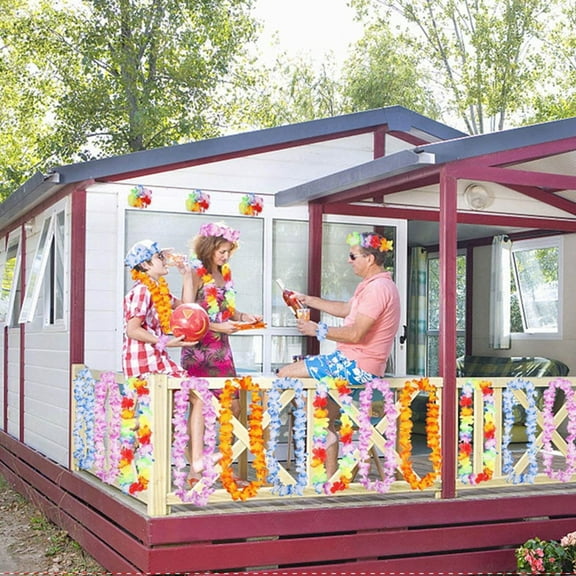 Hawaiian Party Decorations 6M Tropical Luau Garland, Polyester Flower Lei Banquet Strip for Summer Pool Party, Wedding, Dance & Outdoor Events