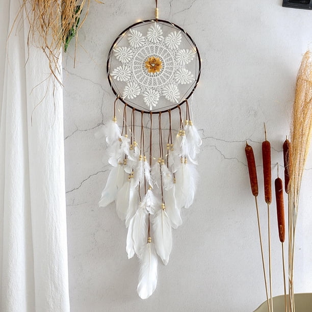 Atrapasueños bohemio para colgar en la pared, colgante grande artesanal, atrapasueños hecho a mano para sala de estar, apartamento, fiesta, habitación Con luz Baoblaze Atrapasueños de macramé