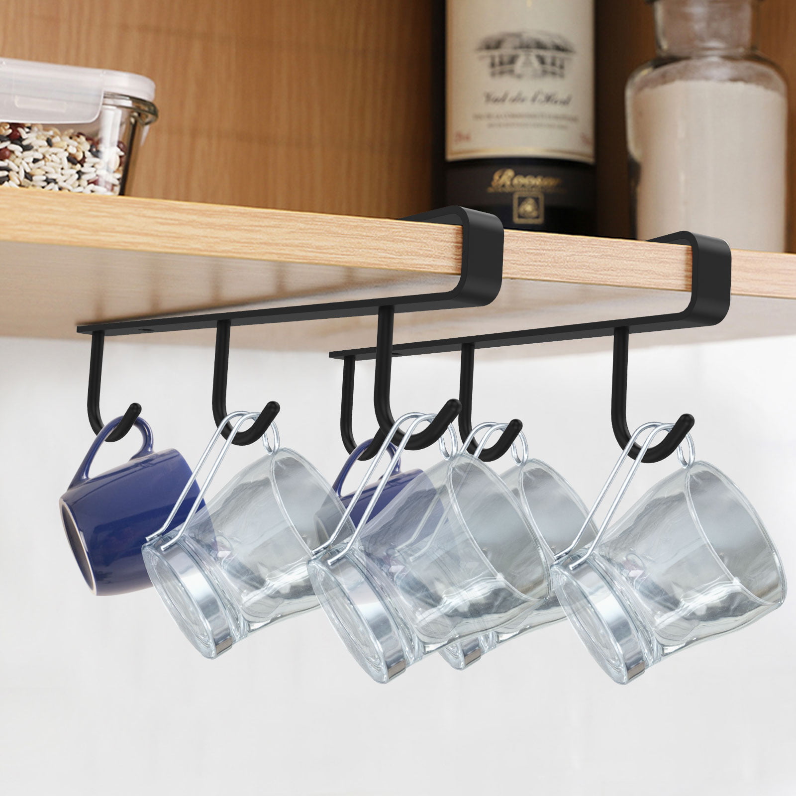 AliCH 2pcs Mug Hooks Under Cabinet Mug Holder Rack,Nail Free Adhesive  Coffee Cups Holder Hanger for Cups/Kitchen Utensils/Ties Belts/Scarf/Keys