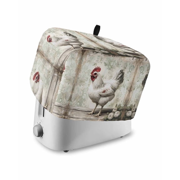 Fsddascl White Chicken Rustic Toaster Cover 4 Slice, Large Kitchen Appliance Covers, Vintage Floral Oil Painting Toaster Oven Cover with Loop, Bread Machine Cover Polyester Dust Cover Protection