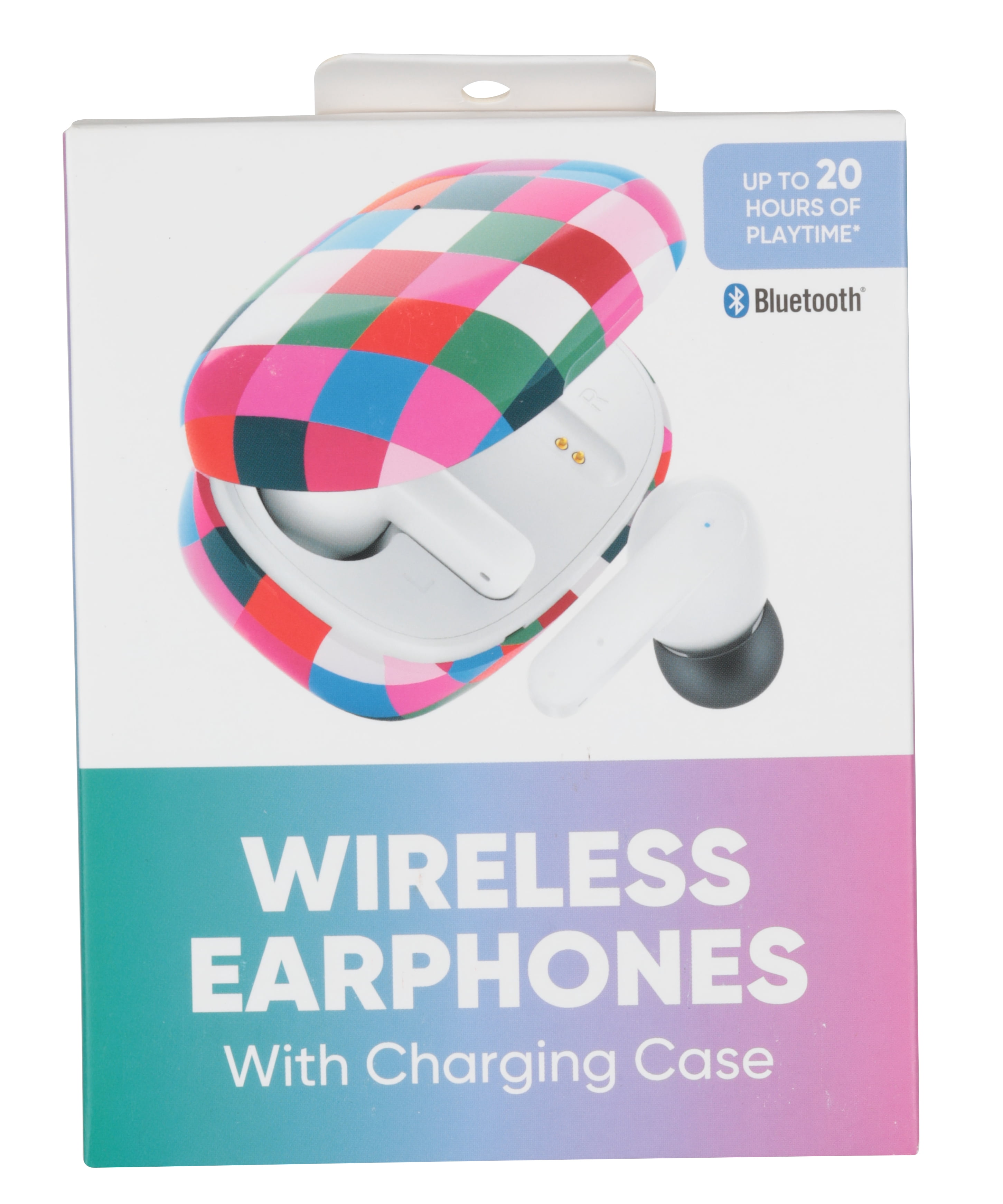 Wireless Bluetooth Earbuds with Charging Case and 20 Hours Playtime, Squares Pattern