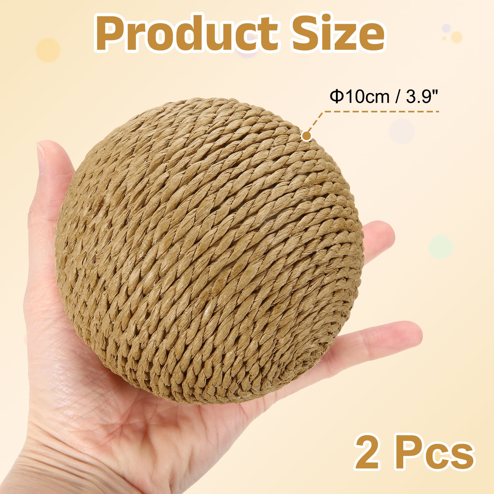 Uxcell Cat Toy Ball, Interactive Natural Cat Scratching Balls Sisal Cat Ball Toy ( Sisal, 2Pcs, 3.9Inch, Brown ) for Kittens Pet Enrichment Training Play Indoor Exercise Fun
