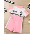 thumbnail image 3 of IWEMEK 1st Birthday Outfit for Baby Girls Jumpsuit Casual Summer Bodysuit Cute Pink Race Car Driver Clothing 2025, 3 of 7