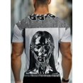 thumbnail image 2 of Men's short-sleeved T-shirt with metallic chrome female pattern design and silver black color scheme for a comfortable and long-lasting fit, 2 of 6