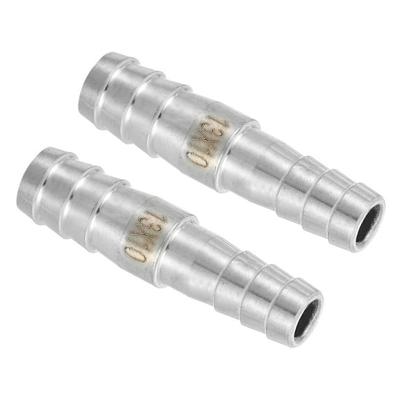 2Pcs 1/2" to 3/8" Hose Barb Reducer Pipe Fitting, 304 Stainless Steel Hose Pipe Fitting Sanitary Adapter for Vacuum Systems, Industrial Pipe Connections, Silver