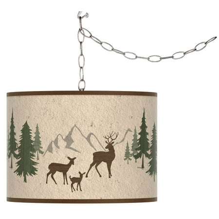 

Giclee Gallery Swag Style Deer Lodge Giclee Print Shade Plug-In Chandelier