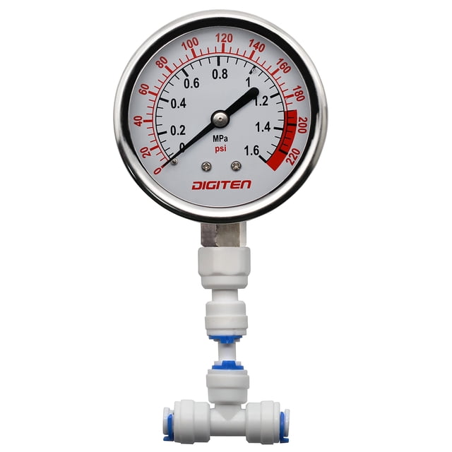 DIGITEN Medidor de presión de agua de 3/8 "" 0-1.6MPa 0-220psi para bomba de sistema de ósmosis inversa