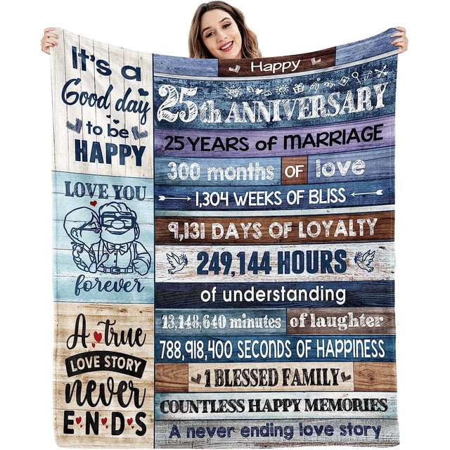LHSHID Customized Blanket for Wife Husband Parents 25th Wedding Anniversary Gift 30x40in