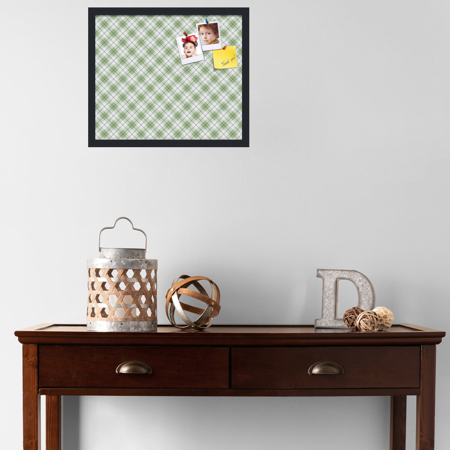 PinPix ArtToFrames 18x15 Custom Cork Bulletin Board Argyle Lime Green   Poster Board Has a Fabric Style Canvas Finish, Framed in Satin Black (PinPix-641)