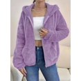 thumbnail image 6 of Women Fuzzy Fleece Jacket Zip Up Oversized Winter Warm Sweatshirt Hoodies Light Purple S, 6 of 9