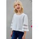 thumbnail image 3 of ABPHQTO Blusa blanca con panel de malla y mangas acampanadas 3/4 para mujer, 3 of 5