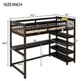 thumbnail image 3 of Twin Size Loft Bed with Storage Shelves and Built-in Desk, Wood Loft Bed Frame with Full-length Guardrails and Ladder for Kids Boys Girls Bedroom Dorm, Space Saving, Espresso, 3 of 7