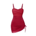 thumbnail image 4 of Floleo Robe de Bain pour Femmes avec Paréo en Maille Ensemble de Bain avec Coussin de Soutien-Gorge Amovible Tenue de Plage Confortable pour Vacances à la Piscine Mode Été (Rouge, G), 4 of 7