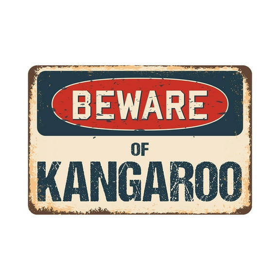 Beware Of Kangaroo Rustic Sign | Rustic, Distressed Vintage Look | Decal | Indoor/Outdoor | Funny Home Décor for Garages, Living Rooms, Bedrooms