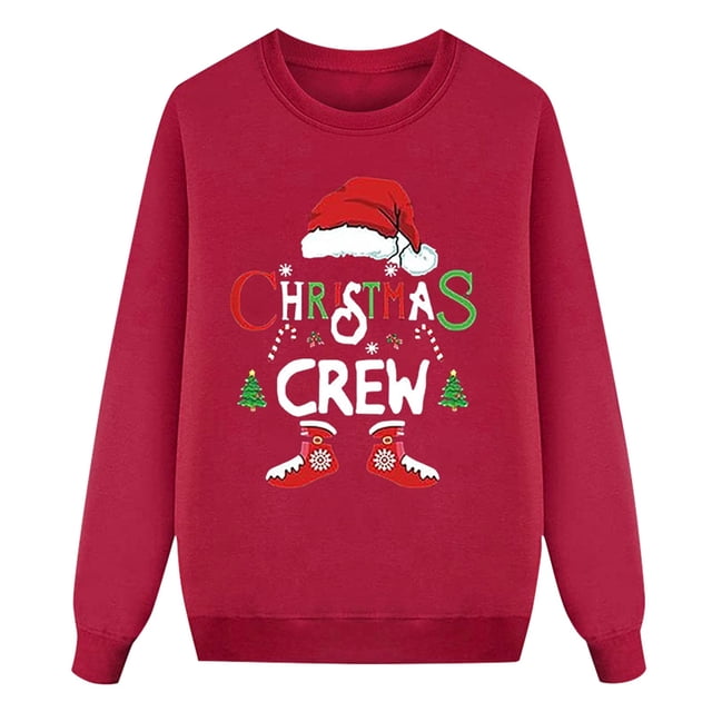 FYEGRE Chandail en Molleton de Noël Tenue de Noël Joyeux Noël Manches Longues Col Rond Chandail de Noël Assorti pour la Famille Chandails en Molleton (Style Mère) Rouge G