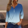 thumbnail image 4 of Womens 3/4 Sleeve T-Shirts, Summer Tops for Women Fashion Loose Fit Ombre Tie Dye Button Up Notch V Neck T Shirts S-3XL, 4 of 4