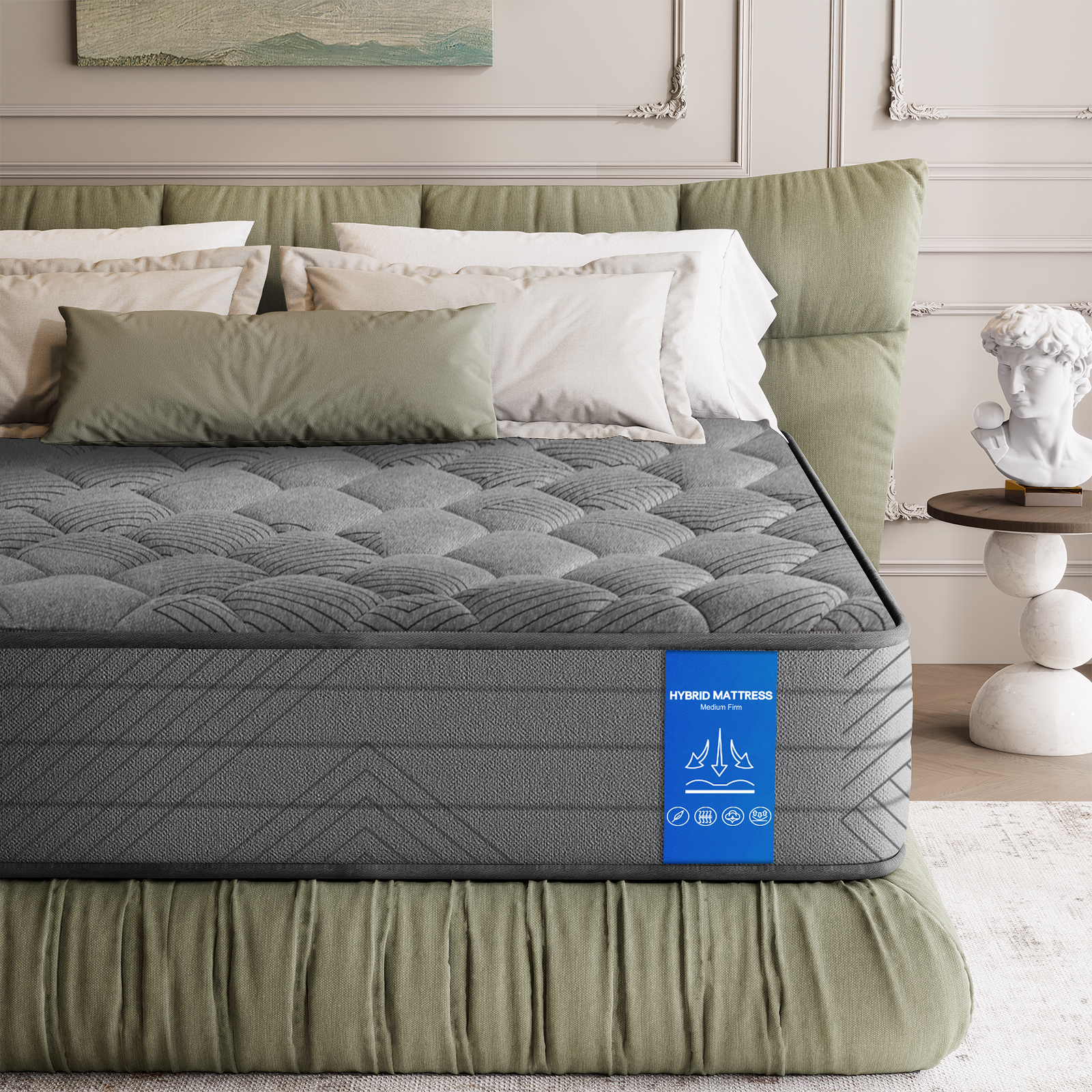 NNSNG 12" Full Size Hybrid Mattress, Luxury Comfort Mattress with Gel Memory Foam, Fits Most Bed Frames, Bed-in-a-Box, Grey