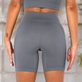 thumbnail image 3 of Women's High-Waisted Seamless Biker Shorts Ribbed Compression Yoga Workout Shorts for Fitness and Running- Medium, Gray, 3 of 6