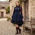 thumbnail image 4 of Victorian Tailcoat Jacket, Halloween Cosplay, Breasted Steampunk Gothic, Womens Gothic Dress With Vintage Bow Ruffle Steampunk Dresses Long Sleeve Short Renaissance Dress Cosplay, Dark Blue L, 4 of 8