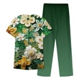 thumbnail image 2 of NAMTYQX Uniformes Medicos Mujer Floral Casual Short Sleeve Top & Straight Leg Pants with Pockets V Neck Dark Green Size 2XL, 2 of 3