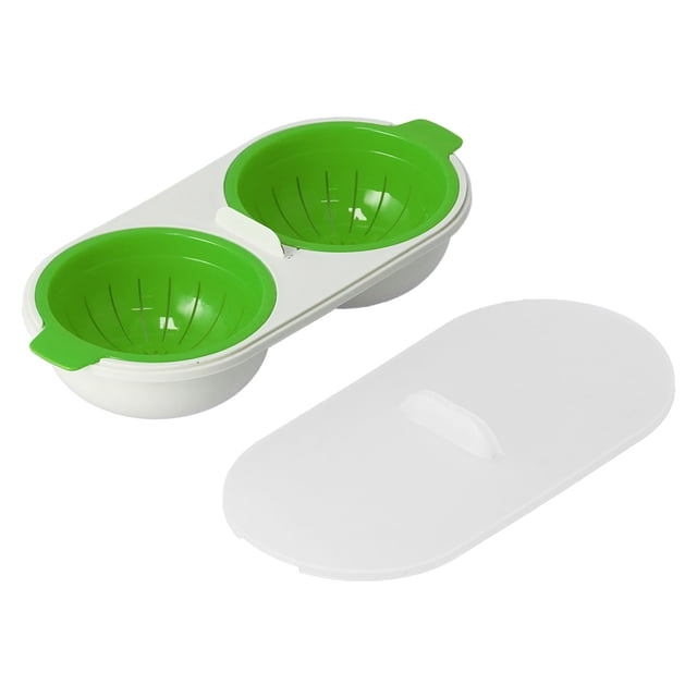 Cocedor de huevos para microondas de polipropileno de grado alimenticio con cesta de drenaje extraíble para huevos cocidos en microondas, color verde