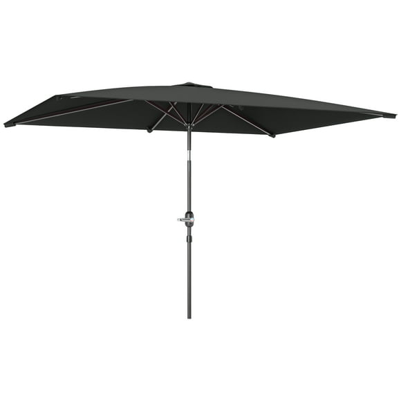 Outsunny Tilt Patio Umbrella, Garden Market Parasol with Crank, Dark Grey