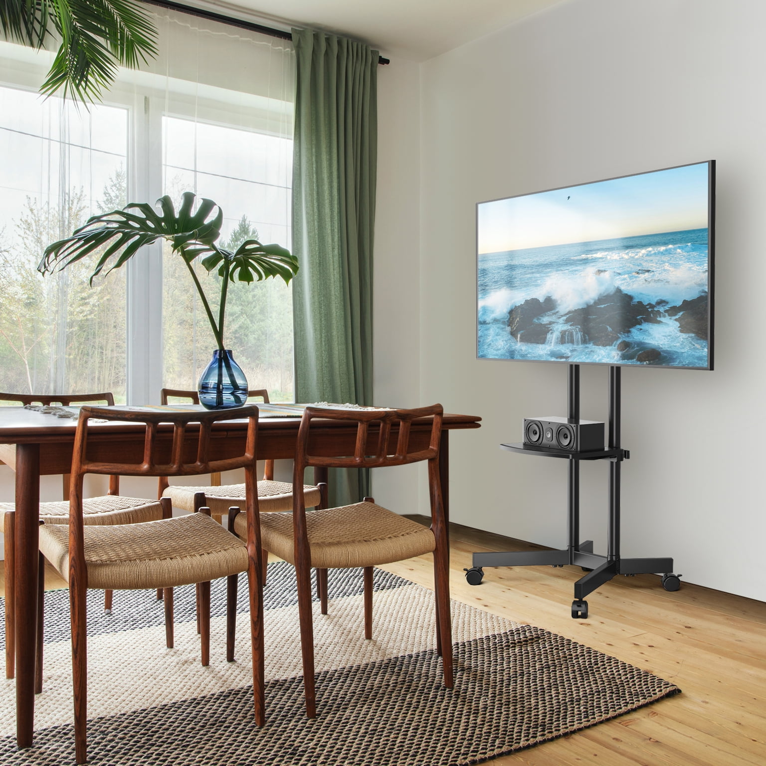 TAVR Furniture TV Stand Rolling TV Stand on Wheels for 32 to 70 inch Flat Panel Screen TVs, Black