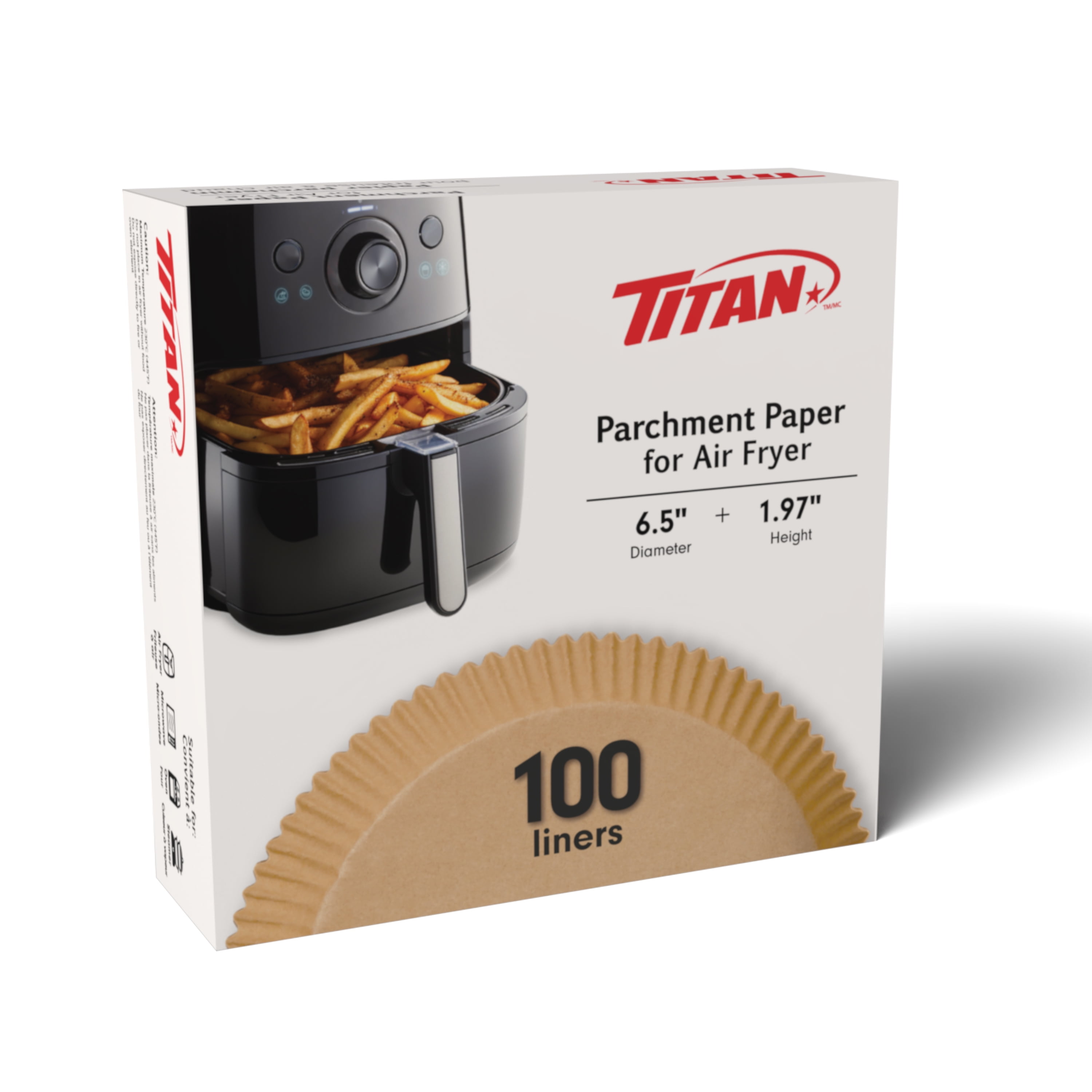 TITAN Feuilles en Papier Parchemin pour Friteuse à Air, Forme Ronde, 100 Pièces