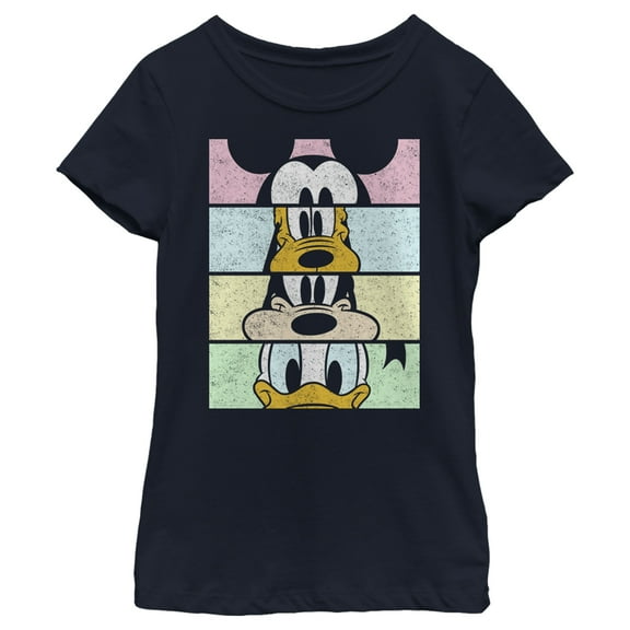 Girl's Mickey & Friends Distressed Group Cropped Portraits Crop Graphic Tee Navy Blue Small