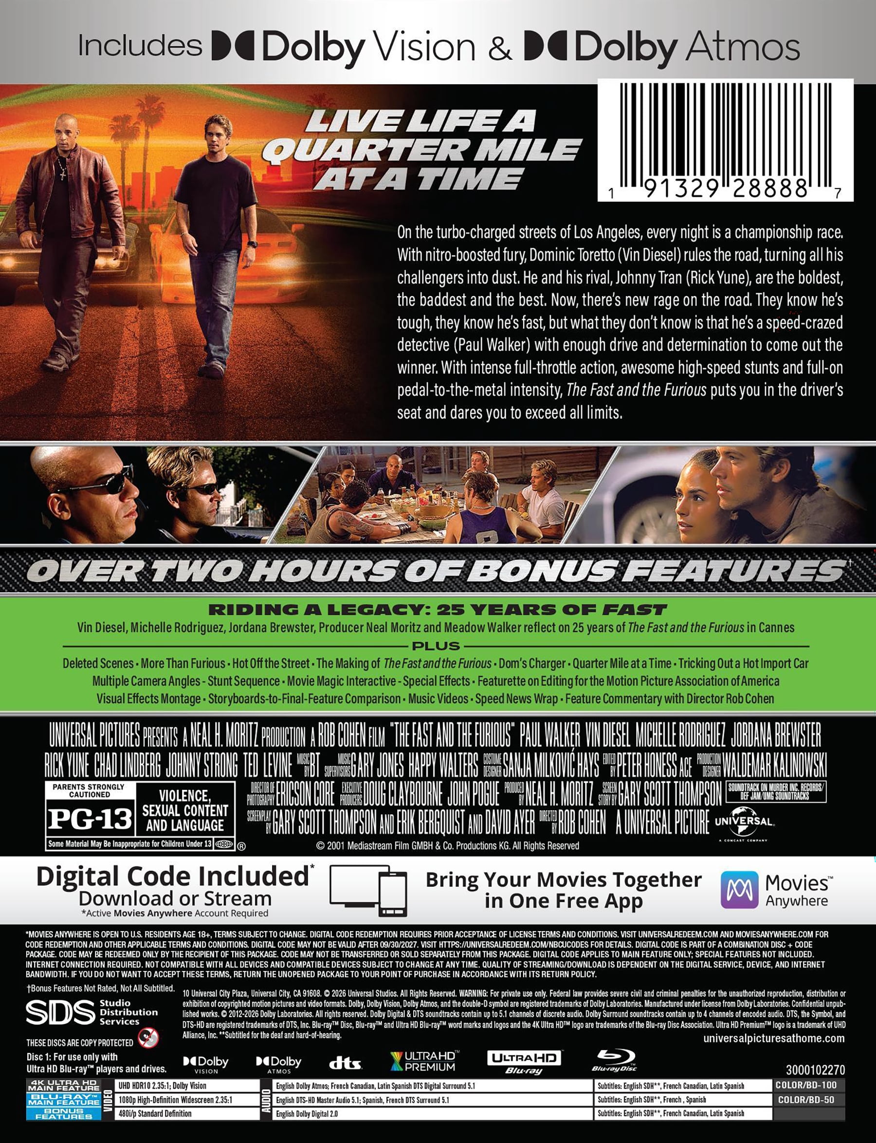 The Fast and the Furious (25th Anniversary Edition) (Steelbook) (4K Ultra HD + Blu-ray + Digital Copy), Action, Universal