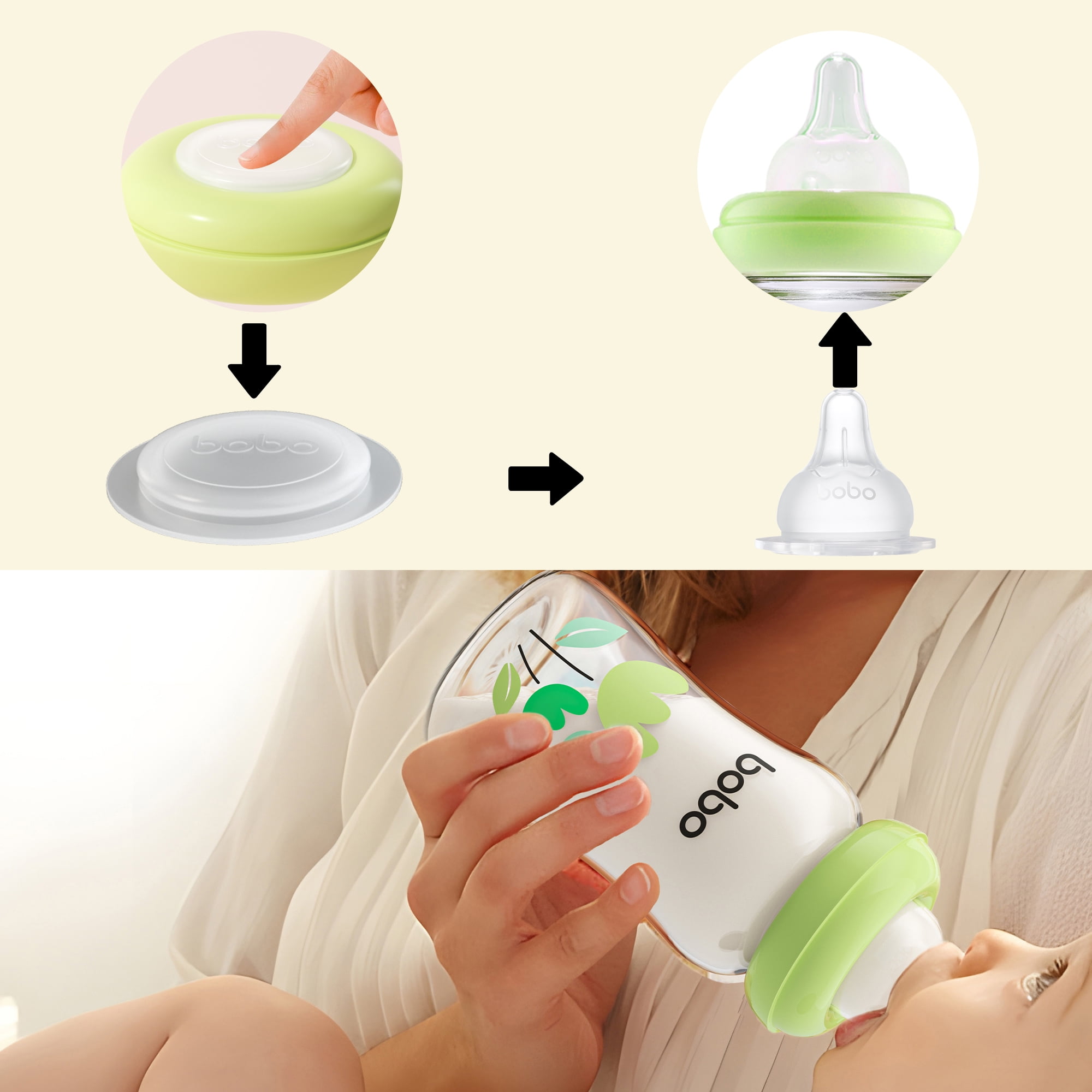 YOHKOH 5.4oz Glass Breast Milk Storage Bottles,Portable,BPA-Free,4Pk,Green