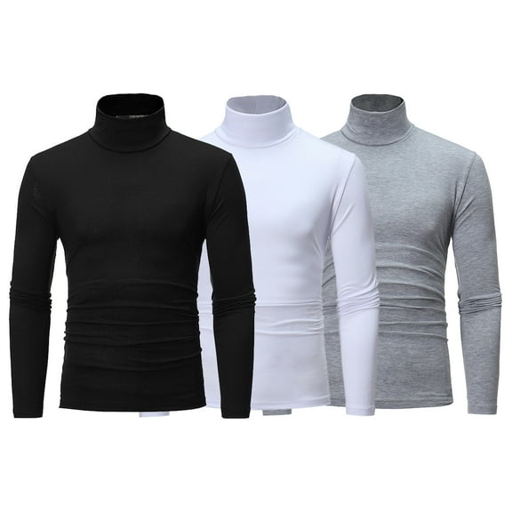Doomiva Men's 3 Pcs Slim Fit Turtleneck Pullover Casual Basic Thermal Sweaters Black&White&Gray M