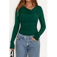 thumbnail image 3 of PRETTYGARDEN Women's Long Sleeve Cowl Neck Ribbed Knit Fall Shirts Slim Fit Ruched Going Out Crop Tops Basic T-Shirts, 3 of 9