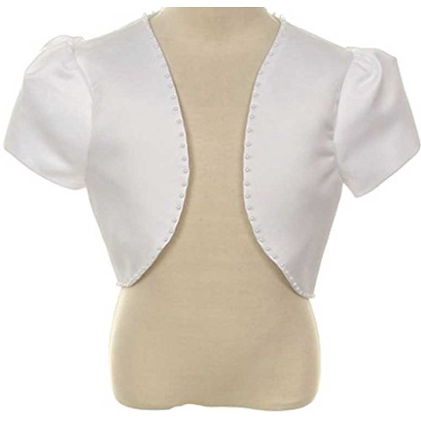 Little Girls Satin Pearl Trimmed Shrug Flower Girl Bolero Jacket Cover