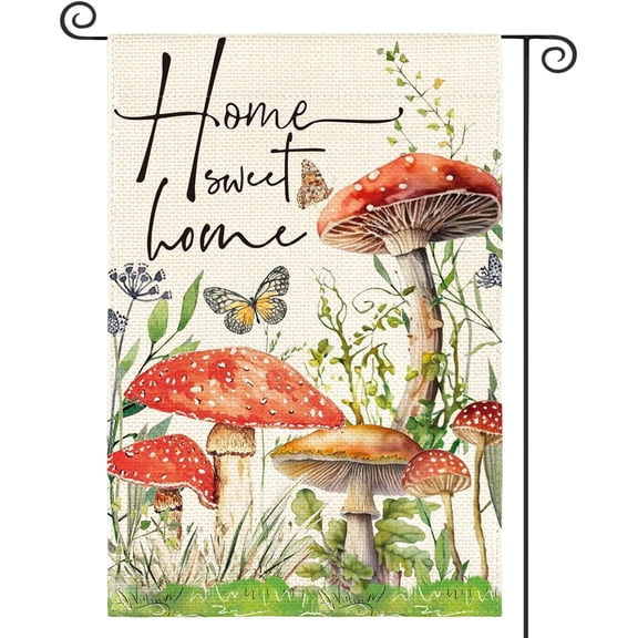 Home Sweet Home Spring Mushrooms Garden Flag 12 x 18 Inch Double Sided, Seasonal Flowers Welcome Yard Outdoor Flag