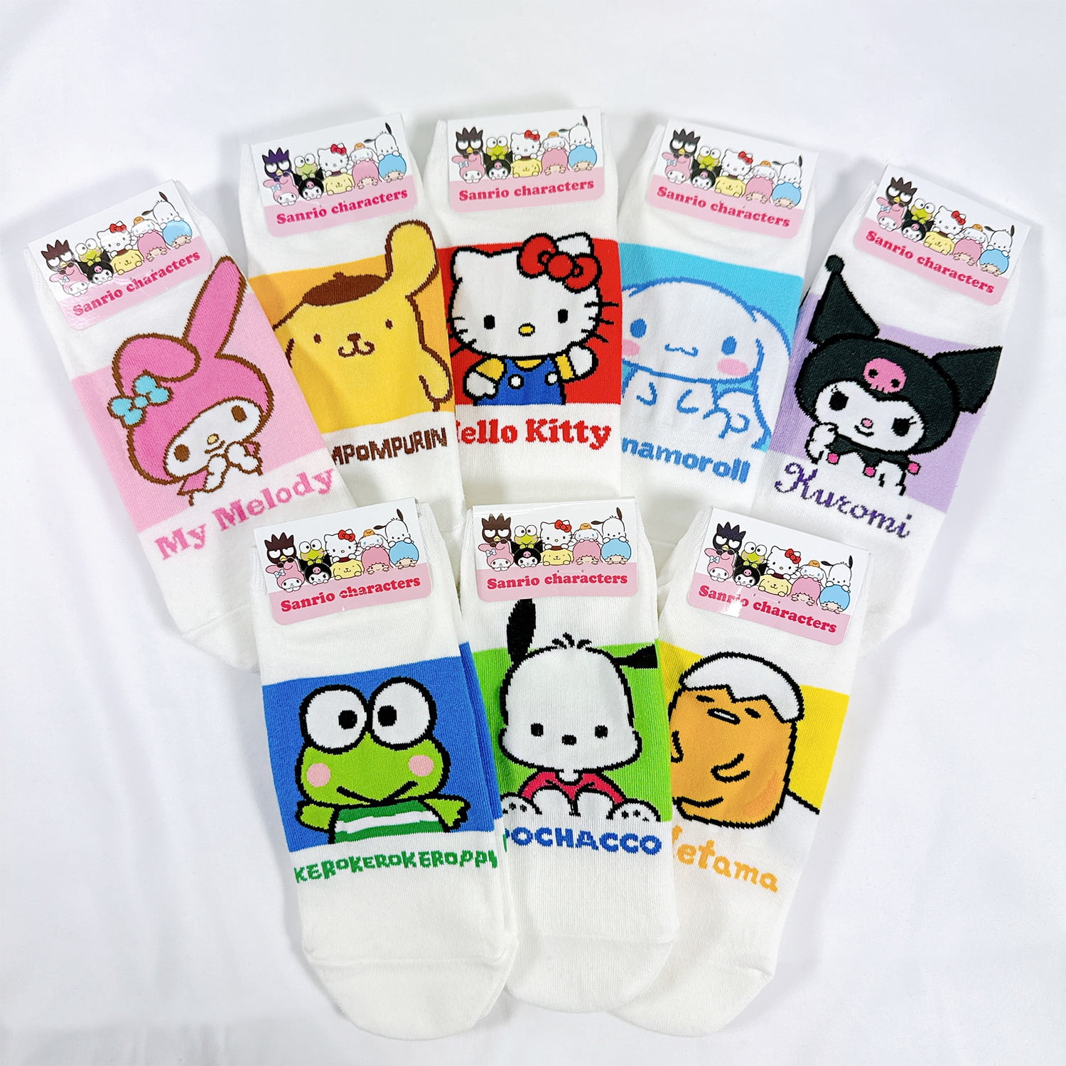 Hello Kitty Official Licensed Women's Ankle,  Cute Character Design, 8 pack Set Collection