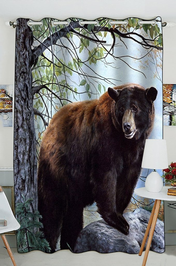 Black Bear Window Valance Decorative Animal Lodge Themed Curtain 