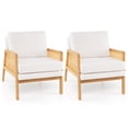 thumbnail image 1 of Gymax Set Of 2 Mid Century Modern Accent Chair Living Room Armchair w/ Rattan Arms Natural, 1 of 6
