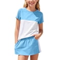 thumbnail image 2 of LJEFF Girls Color Block T-Shirt & Skort Set, Soft Elastic Waist Comfortable Short Sleeve Casual 2PC Outfit Light Blue Size 10 Years, 2 of 9