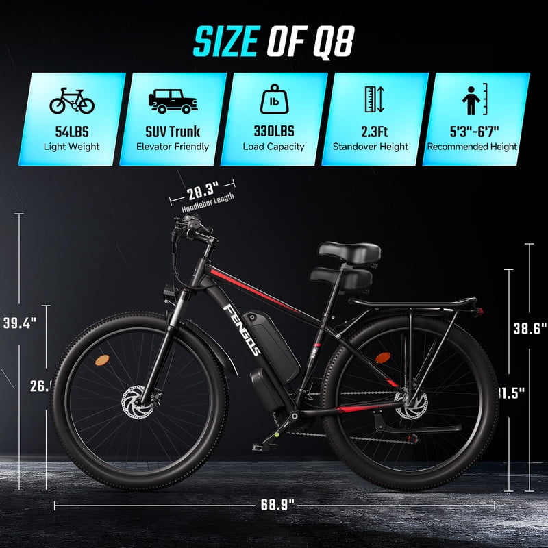 FENGQS 27.5" Electric Bike for Adults, 2000W Peak Power Motor Ebike, 35MPH 80Miles Electric Mountain Bike with 17.5AH Removable Battery-UL 2849, 21-Speed, Red